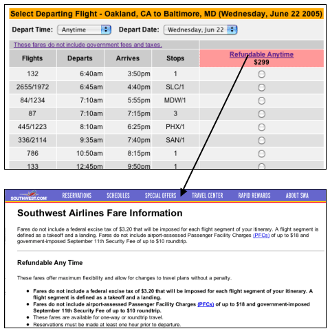 Southwest Airlines example of Web Blooper